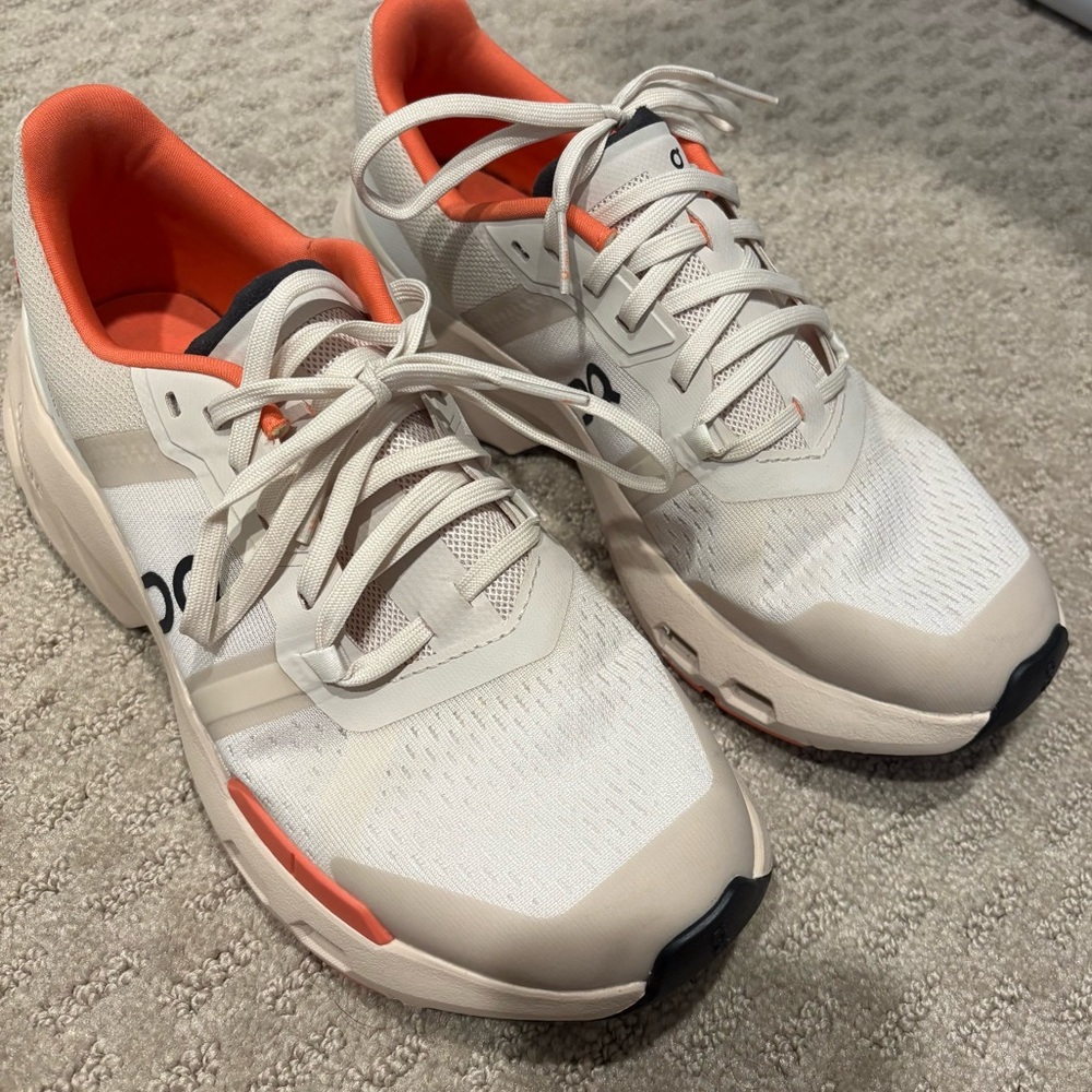 On Running Womens White Beige and Orange Cloudpulse Sneakers Size 8